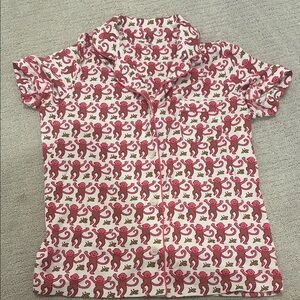 Roller Rabbit Pink and Brown Monkey Print Top